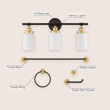 Egan 23.25" 3-Light Classic Cottage Vanity Light with Frosted Glass Shades and Bathroom Hardware Accessory Set - JONATHAN Y